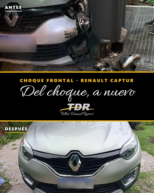 Portada: Renault Captur antes, chocado contra un poste, y después, reparado